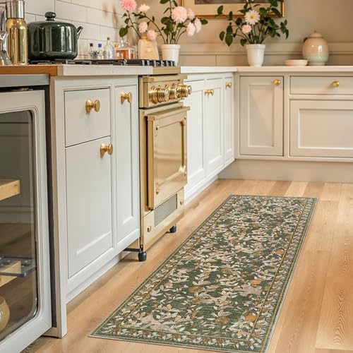 jinchan 2x5 Runner Rug Floral Vintage Washable Area Rug, Green - color: Eden Green, size: 2' x 5' (Rectangular)