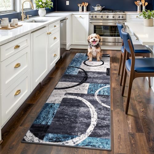 Yamaziot 2x6 Washable Modern Abstract Runner Rug Non-Slip for Hallways - color: Blue/Multi, size: 2x6ft