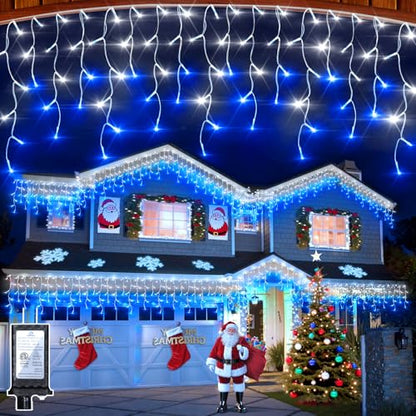1620 LED 164FT Christmas Lights,360 Drops Icicle Lights with 12 Modes - color: Blue & Cool White, size: 1620LED 164 FT with 360 Drops
