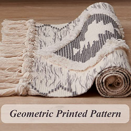 Boho Bathroom Rugs 2x3ft Farmhouse Bath Runner Rug, Small Tufted Cotton Accent Floor Mat with Tassels, Grey - color: Grey, size: 2' x 3' (Runner)