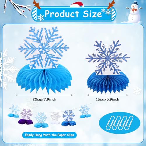 12 PCS Snowflake Honeycomb Centerpieces for Tables Frozen Birthday Party Decorations Snowflake Table Centerpieces Winter Wonderland Party Decorations for Christmas Holiday Baby Shower Supplies - style: Snowflake