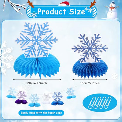 12 PCS Snowflake Honeycomb Centerpieces for Tables Frozen Birthday Party Decorations Snowflake Table Centerpieces Winter Wonderland Party Decorations for Christmas Holiday Baby Shower Supplies - style: Snowflake