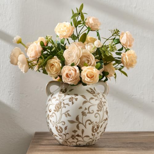 Brown Vintage Antique Vase, 5.6 Inch All Seasons Chinoiserie Floral Vase, Rustic Ceramic Vase for Home Decor, Living Room, Bookshelf, Office, Entryway, Garden, Chinoiserie Decor, Tuscan Decor - color: Brown Chinoiserie Floral- 5.6"