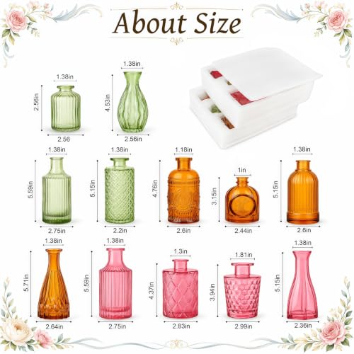 TBWIND 12 Pcs Colorful Glass Bud Vase Set - color: Multicoloured-12pcs, size: 12Pcs