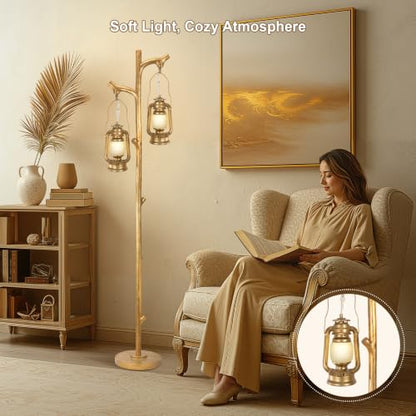 Scenekoy 68” Tall Gold Floor Lamp with Lanterns, Dimmable Brightness - color: Gold