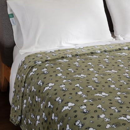 Berkshire Blanket Peanuts® VelvetLoft® Cute Character Snoopy Plush Blanket,Loden Green,Full/Queen 90 in x 90 in (Official Peanuts® Product) - color: Loden Green, size: Full/Queen (90 in x 90 in)