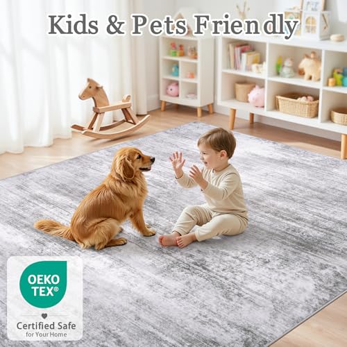 Tosuoka 5x7 Area Rugs for Living Room, Washable Gray Abstract Rug - color: Grey, size: 5' x 7' (Rectangular)