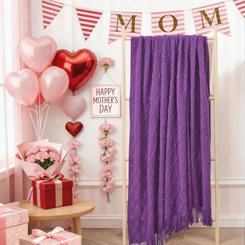 inhand Purple Knitted Throw Blanket for Couch and Bed, 60"x80" - color: Purple, size: 60"x80"