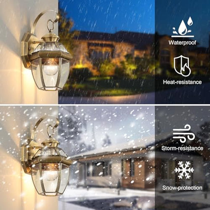 Brass, Outdoor Wall Sconce Clear Glass,12.6" 2-Pack - color: Antique Brass - 2 Pack, size: 12.6 inch