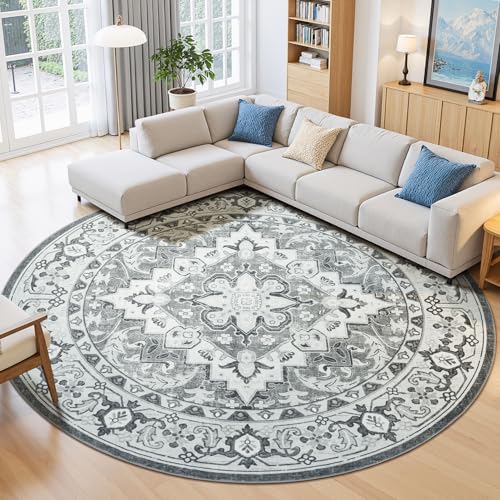 Lessymo 6FT Washable Round Area Rugs for Living Room, Non Slip Circle Rugs - color: Grey Beige, size: 6' (Round)