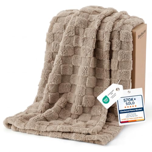 Bedsure Checkered Soft Cozy Throw Blanket for Couch, Light Brown,50"×60" - color: 03 Light Brown, size: Throw (50" X 60")
