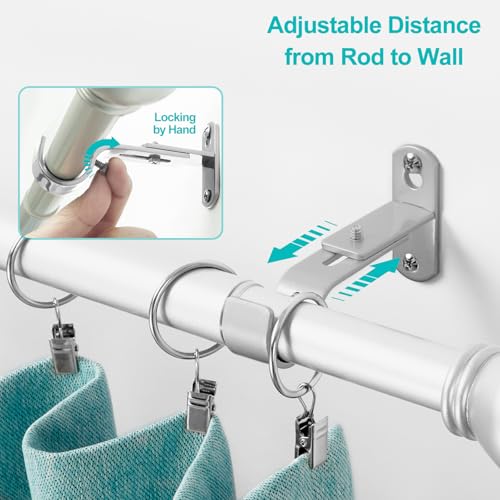Adjustable Curtain Rod Brackets, Metal Window Drapery Rod Hanger Holders Hooks for 1 inch Rods (Satin Silver, Set of 2) (Pack of 2) - color: Satin Silver, size: Set of 2 (Pack of 2)