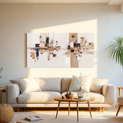 YISXINOAG Beige Abstract Wall Art Industrial Geometric Painting 20"X40" - color: black beige, size: 40"L x 20"W