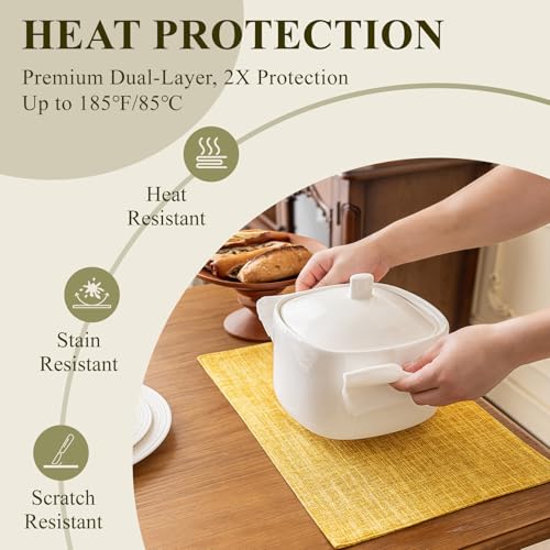 KXN Placemats Set of 4, Durable Dual-Layer Fabric Table Mats, Yellow - color: Yellow