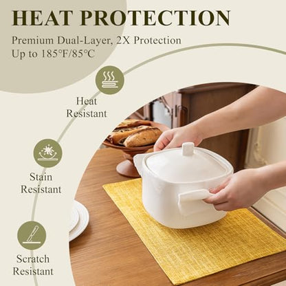 KXN Placemats Set of 4, Durable Dual-Layer Fabric Table Mats, Yellow - color: Yellow