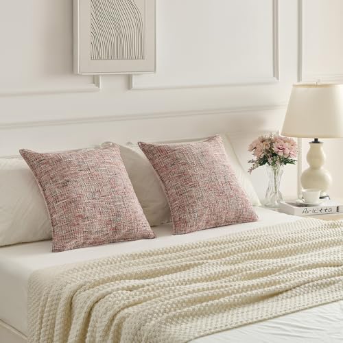 FUTEI Pack of 2 Tweed Chenille Throw Pillow Covers 16x16 Inch, Blush - color: Blush, size: 16" x 16" (Pack of 2)