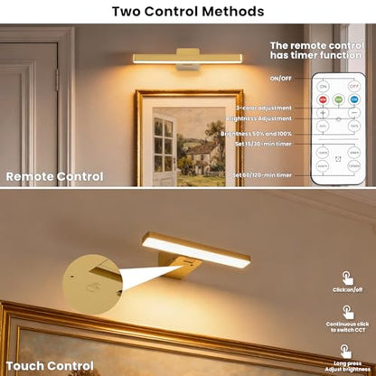 Battery Operated Picture Lights for Wall , 2 Pack Gold 3CCT Dimmable Light - color: Gold-3CCT