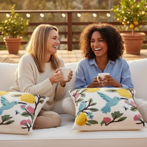 Embroidered Throw Pillow Covers 18x18 Pack of 2 Bird Lemon - color: Birds&lemons