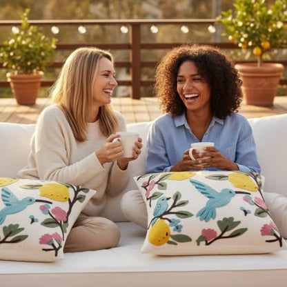 Embroidered Throw Pillow Covers 18x18 Pack of 2 Bird Lemon - color: Birds&lemons