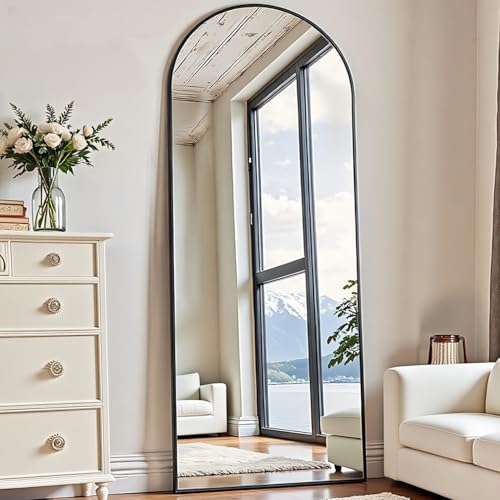 Rowjut Floor Mirror Arched Full Length Mirrors, Mirror Full Length Standing Hanging or Leaning Against Wall, 59"x18" Large Full Body and Wall Mounted Mirror for Bedroom Living Room, Black - color: Black, size: 59"L x 18"W