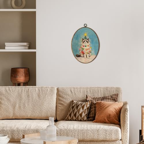 OINDADE Funny Christmas Ragdoll Cat Owner Gifts Oval Wall Art Hanging Decor - color: Christmas Ragdoll Cat