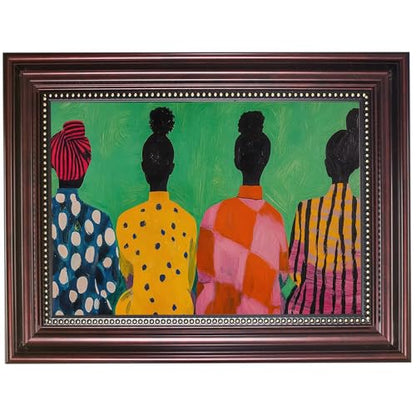 Dark Brown Framed African American Women Canvas Wall Art 12x16 in - color: Colorful Women, size: 16"L x 12"W