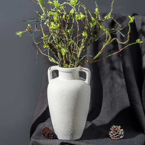 Ceramic Flower Vase, 11.41 Inch Tall Rustic Vase with 2 Handles - color: 103-5-11.4in