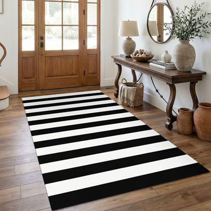 KOZYFLY Black and White Outdoor Rug 4x6 Ft Washable - color: Black and White, size: 4' x 6' (Rectangular)