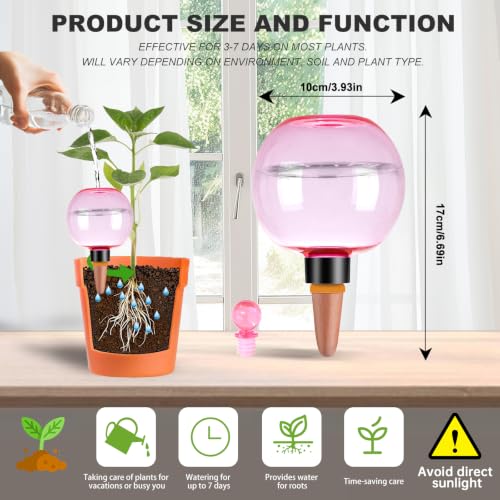 2팩 자체 급수 지구본 502.8ml(17온스) 대형 식물 급수 글로브 탑 필, 셀프 워터 화분 인서트 실내/실외 플라스틱 물 전구 천천히 방출되는 테라코타, 식물용, 핑크 - color: 핑크, size: 2pack