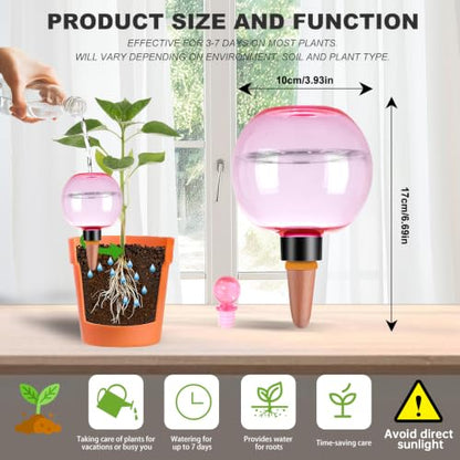 4팩 자체 급수 지구본 502.8ml(17온스) 대형 식물 급수 글로브 탑 필, 셀프 워터 화분 인서트 실내/실외 플라스틱 물 전구 천천히 방출되는 테라코타, 식물용, 핑크 - color: 핑크, size: 4pack