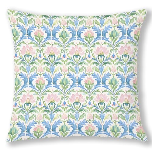 Pink and Green Blue Grandmillennial Floral Pillow Covers 18x18, Pink and Blue Green Cottage Core Decor, Grand Millenial Pillow Cover for Nursery Girls Bedroom Room Dorm Decor - color: Pink and Green, size: 18" x 18" (Pack of 1)