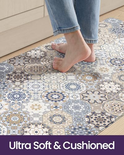 DEXI Kitchen Floor Mats Cushioned Anti Fatigue Runner Rug, 24x59 - color: Blue/Beige, size: 59"L x 24"W x 0.4"Th