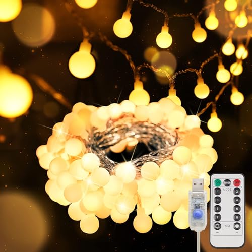 suddus 50 LED Classroom Globe String Lights USB Warm White with Remote | Hanging Fairy Lights With Timer,String Lights for Bedroom, Dorm, Classroom Christmas,Indoor,Outdoor Decor - color: Warm White, size: 50LED USB