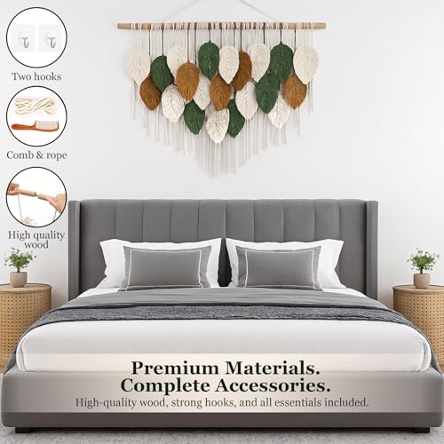 KORSIV Macrame Wall Hanging Boho Woven Tapestry, 39" x 31.5" Modern Bohemian Handmade Leaf Feather Wall Art Decorations for Apartment Dorm Living Room Bedroom Nursery Backdrop, Chic Home Decor