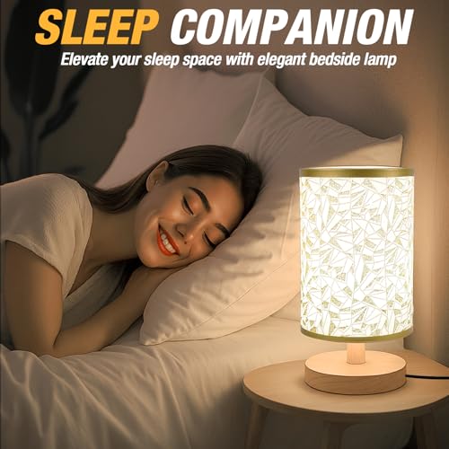 Desk Lamp LED Bulb Included, Small Bedside Table Lamp Plug-in - Classic Wood Base with Flaxen Fabric Shade, Lamps for Night Stands, Simple Nightstand Light for Bedroom, Office, Desk - color: Rose Gold