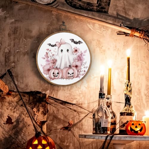 Cute Pink Halloween Ghost Round Wall Art, Halloween Pictures Wall Decor - color: Ghost-14