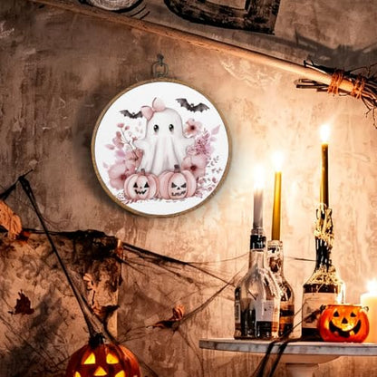 Cute Pink Halloween Ghost Round Wall Art, Halloween Pictures Wall Decor - color: Ghost-14