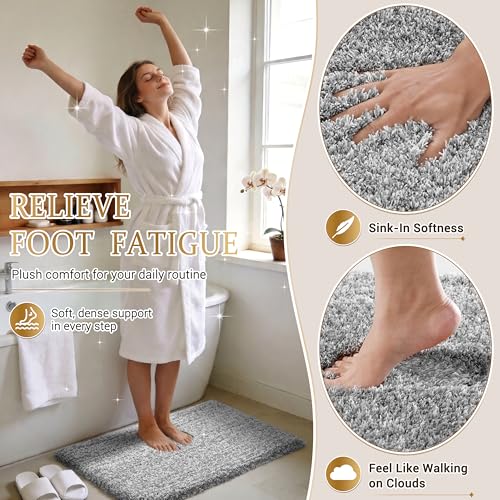 Yimobra Bathroom Runner Rug 47x24, Non Slip Washable Bath Mat, Gray & White - color: Light Gray and White, size: 47" X 24"