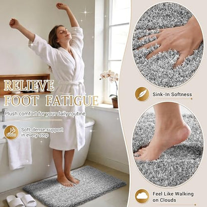 Yimobra Gray&White Bathroom Rugs Non Slip Washable 36X24, Plush Bath Mat - color: Light Gray and White, size: 36" X 24"