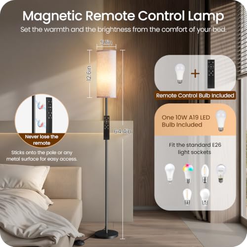 2 Pack Dimmable Floor Lamps for Living Room with 2 Remotes and Foot Switch, Corner Floor Lamp, Standing Tall Lamp, 10W 900LM LED Bulb Included, 3000K-6500K, Linen Shade, FCC Listed W06LDP205W1 - color: 2 PACK White