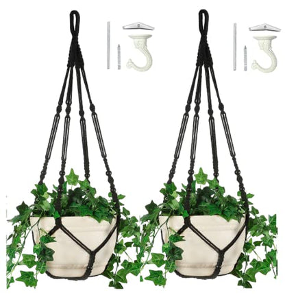 2 Pack Macrame Plant Hanger Large for 12 inch Pot, Large Plant Hanger - color: Black