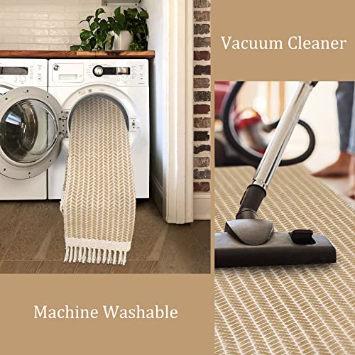 Lahome Boho Bathroom Runner Rug, 2x6 Washable Rugs for Laundry Room - color: Khaki, size: 2' x 6' (Runner)