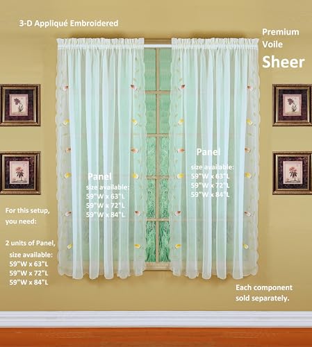 Today's Curtain,Vineyard 3-D Appliqué,Panel 63", Ecru, 59" W x 63" L - color: Ecru, size: 59"W x 63"L (Pack of 1)