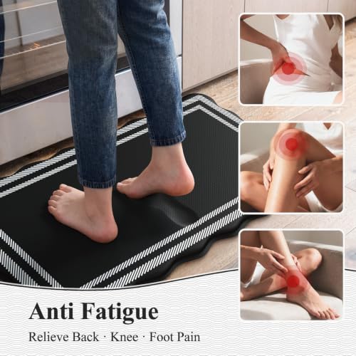 KIMODE Kitchen Mats Cushioned Anti Fatigue,Farmhouse Kitchen Rugs Sets of 2 - color: Black/White, size: 17.3" x 47"+17.3" x 29"--0.47 inches