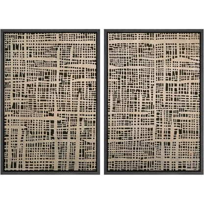 SIGNWIN Framed Canvas Print Wall Art Set Neutral Grid Pattern Abstract Illustrations Graffiti & Street Art Modern Art for Living Room, Bedroom, Office - 16"x24"x2 Black - color: A16-2604-yuk10, size: 16"x24"x2 Panels Black
