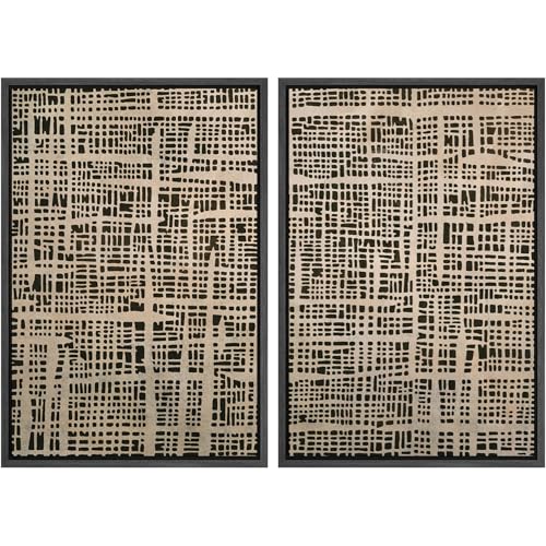 SIGNWIN Framed Canvas Print Wall Art Set Neutral Grid Pattern Abstract Illustrations Graffiti & Street Art Modern Art for Living Room, Bedroom, Office - 16"x24"x2 Black - color: A16-2604-yuk10, size: 16"x24"x2 Panels Black