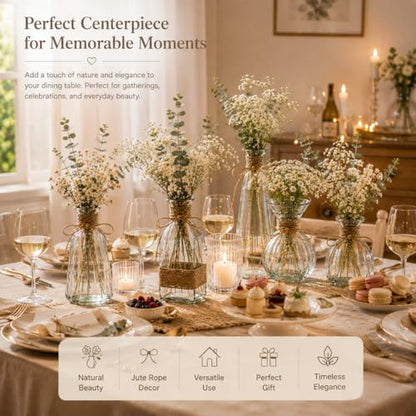 Glass Bud Vases Set of 6 for Flowers, Clear Small Vases with Jute Rope