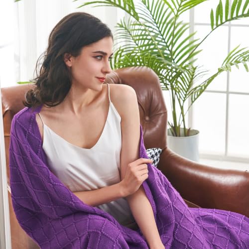 inhand Purple Knitted Throw Blanket for Couch and Bed, 50"x60" - color: Purple, size: 50"x60"
