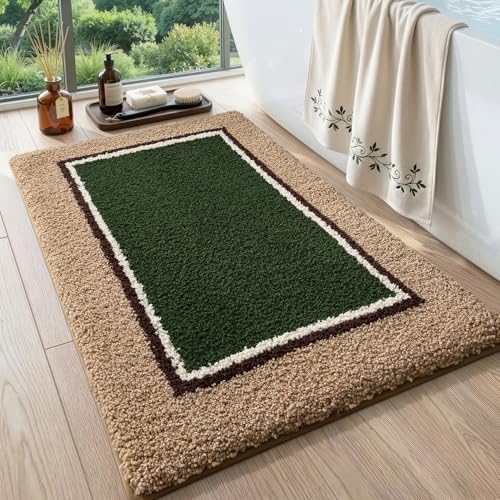 DEXI Bathroom Rugs 32x20, Soft Absorbent Bath Mat, Beige and Green - color: Beige and Green, size: 32" X 20" (Rectangular)