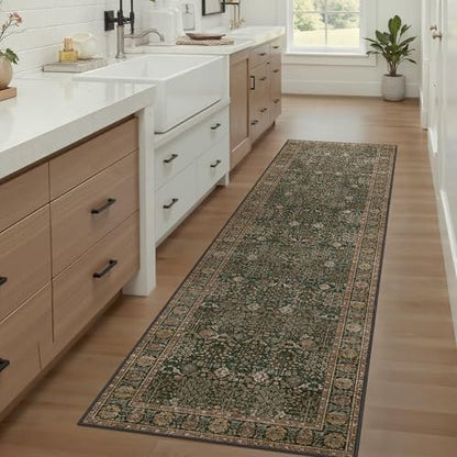 Bavni 2x8 Kitchen Runner Rug, Washable Non Slip, Dark Green Brown - color: Dark Green Brown, size: 2' x 8' (Rectangular)